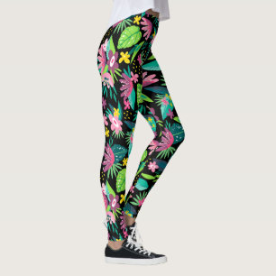 Colourful Tropical Flowers Seamless Pattern Leggings