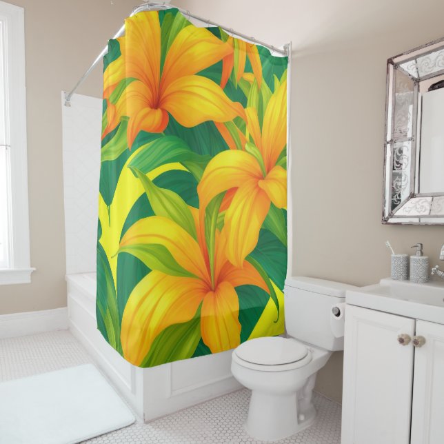 Colourful Tropical Flowers Shower Curtain (In Situ)