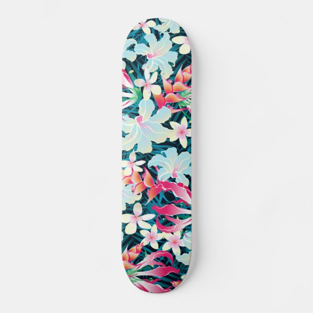Colourful tropical flowers skateboard (Front)