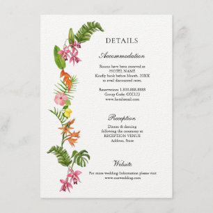 Colourful Tropical flowers Wedding details Enclosure Card