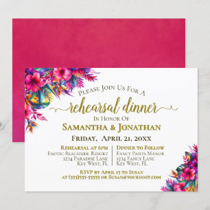 Colourful Tropical Flowers Wedding Rehearsal Dinne Invitation