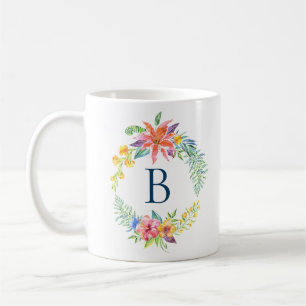 Colourful tropical flowers wreath coffee mug