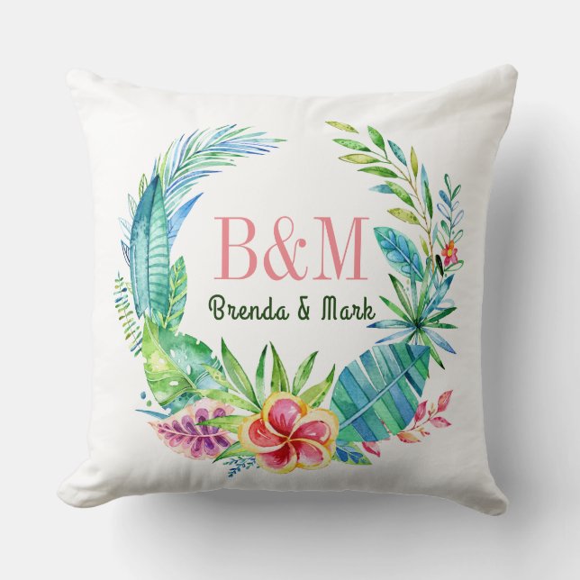 Colourful Tropical Flowers Wreath Cushion (Front)