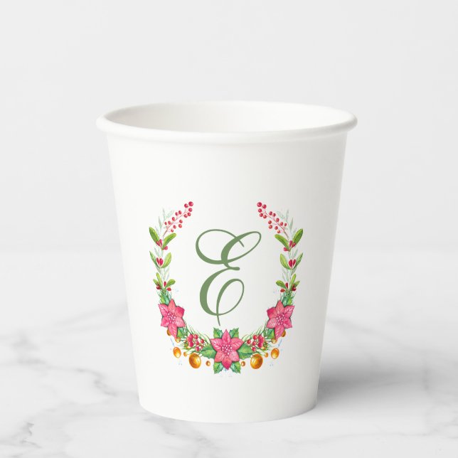 Colourful Tropical Flowers Wreath Monogram Paper Cups (Front)
