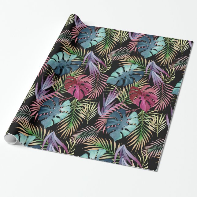 Colourful Tropical Foliage Botanical Pattern Wrapping Paper (Unrolled)