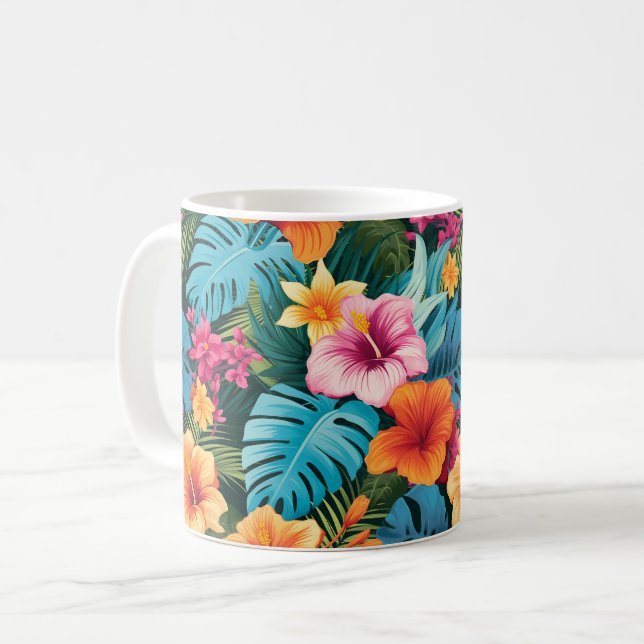 Colourful Tropical Foliage Pattern Coffee Mug (Front Left)