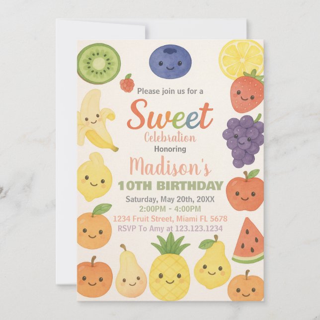 Colourful Tropical Fruit Birthday Invitation (Front)