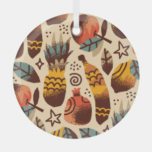 Colourful Tropical Fruit Mix Pattern Glass Tree Decoration