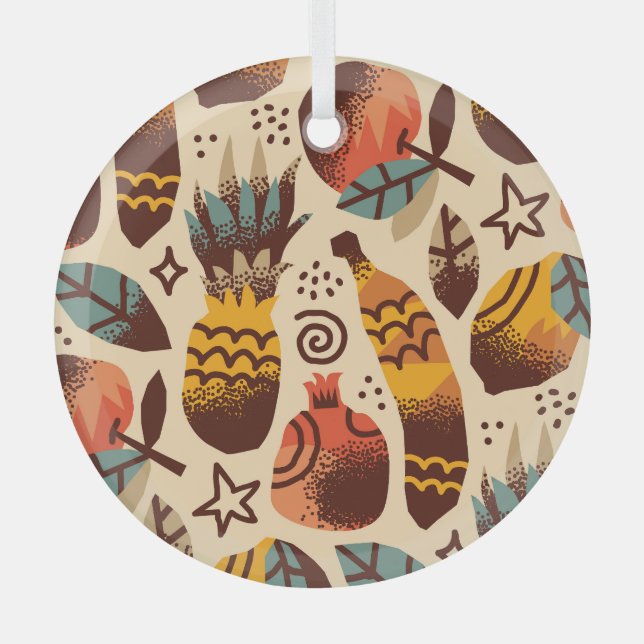 Colourful Tropical Fruit Mix Pattern Glass Tree Decoration (Front)