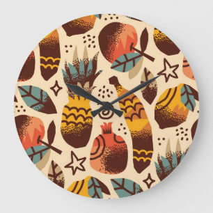 Colourful Tropical Fruit Mix Pattern Large Clock