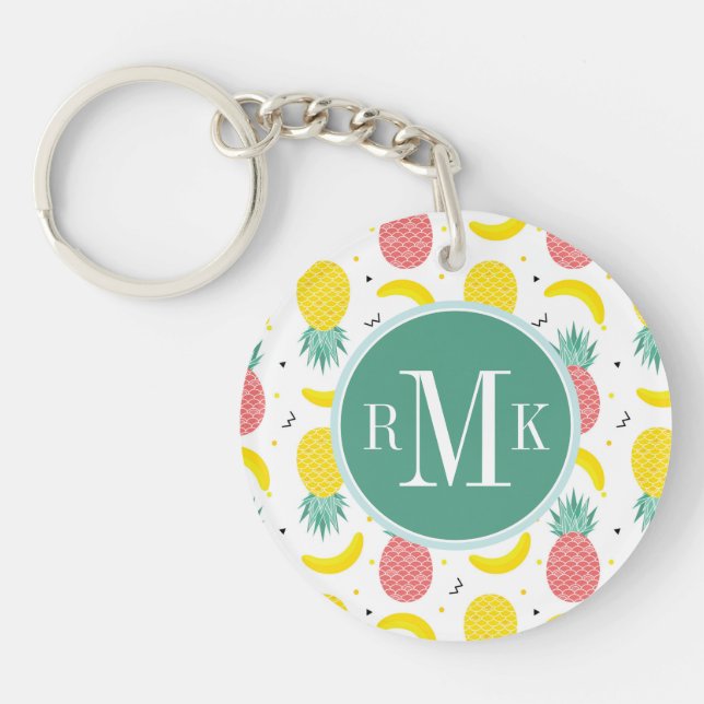 Colourful Tropical Fruit Pattern Key Ring (Front)