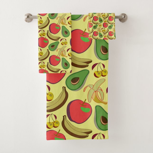 Colourful tropical fruit seamless pattern bath towel set (Insitu)