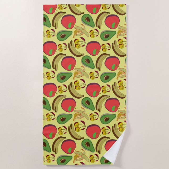 Colourful tropical fruit seamless pattern beach towel (Front)