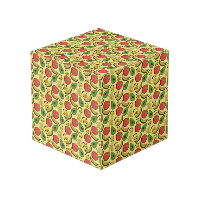 Colourful tropical fruit seamless pattern cube (Front Angled)