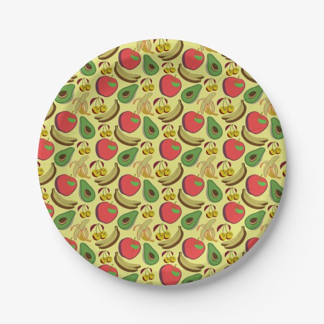 Colourful tropical fruit seamless pattern paper plate (Front)