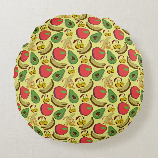 Colourful tropical fruit seamless pattern round cushion (Front)