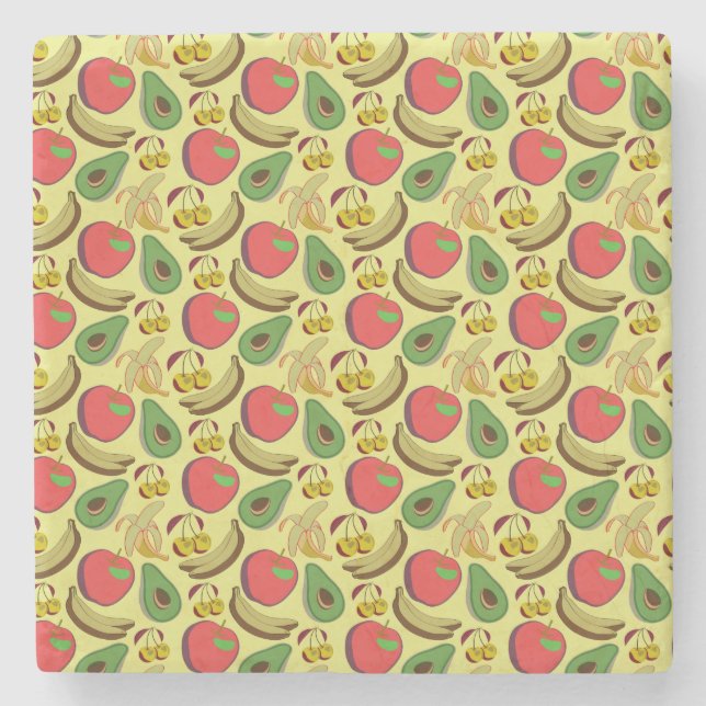 Colourful tropical fruit seamless pattern stone coaster (Front)