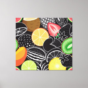 Colourful tropical fruits, black background. canvas print