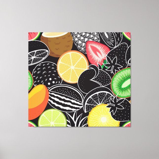 Colourful tropical fruits, black background. canvas print (Front)
