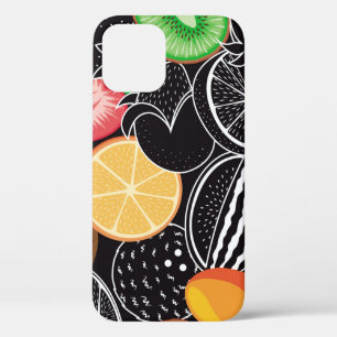 Colourful tropical fruits, black background. iPhone 12 case