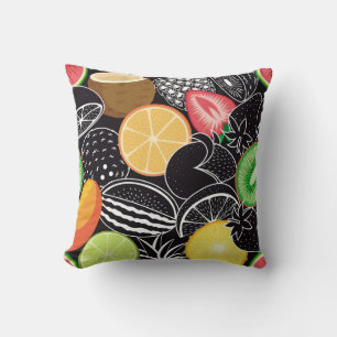 Colourful tropical fruits, black background. cushion