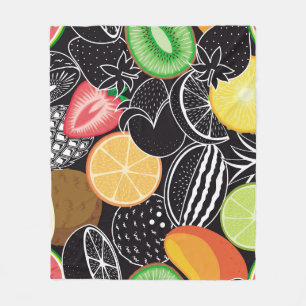 Colourful tropical fruits, black background. fleece blanket
