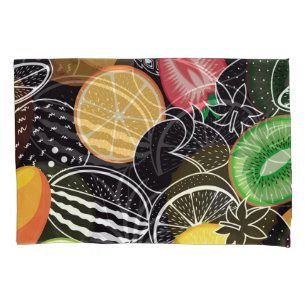 Colourful tropical fruits, black background. pillowcase