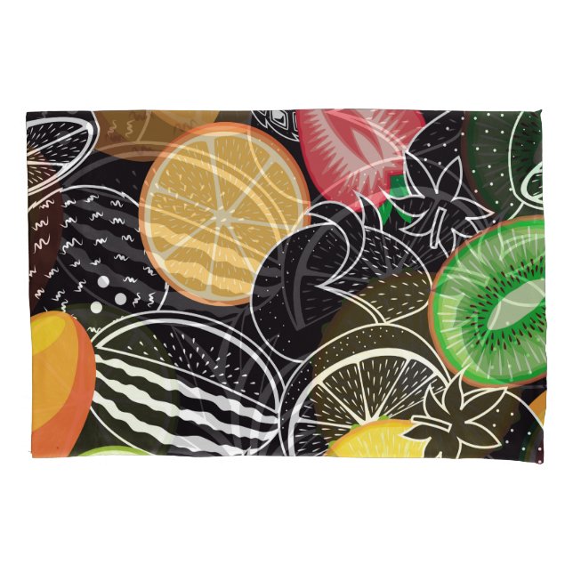 Colourful tropical fruits, black background. pillowcase (Front)