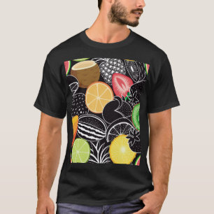 Colourful tropical fruits, black background. T-Shirt