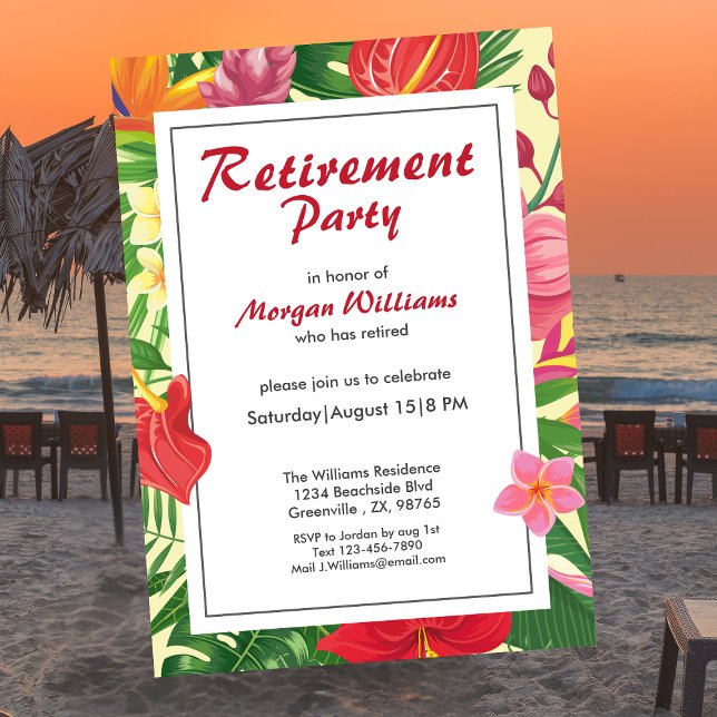 Colourful Tropical Hawaii Flower Retirement Party Invitation (Creator Uploaded)