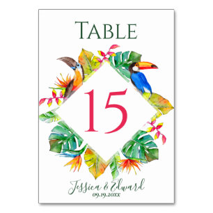Colourful Tropical Hawaiian Birds Wedding Table Number