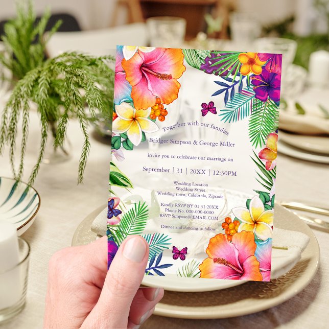 Colourful tropical hawaiian Floral Wedding  Acrylic Invitations (Creator Uploaded)