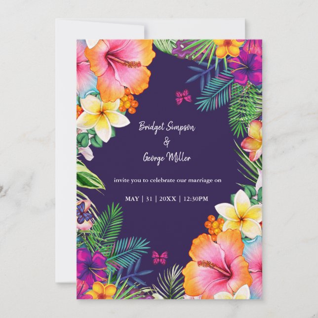 Colourful tropical hawaiian Floral Wedding  Invitation (Front)