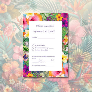 Colourful tropical hawaiian Floral Wedding RSVP Card