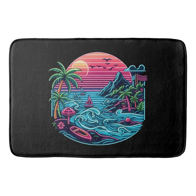 Colourful. Tropical/Hawaiian neon Bath Mat (Front)