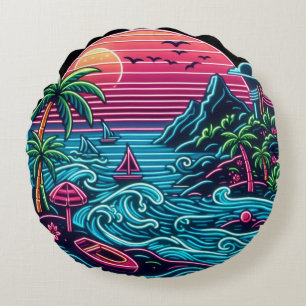 Colourful. Tropical/Hawaiian neon Round Cushion