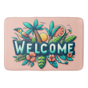 Colourful Tropical/Hawaiian welcome Bath Mat