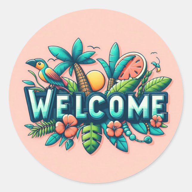 Colourful Tropical/Hawaiian welcome Classic Round Sticker (Front)