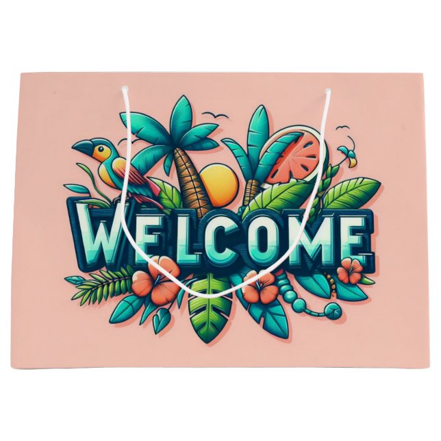 Colourful Tropical/Hawaiian welcome Large Gift Bag (Front)