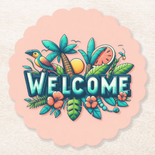 Colourful Tropical/Hawaiian welcome Paper Coaster