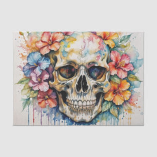 Colourful Tropical Hibiscus Skull Decoupage  Tissue Paper