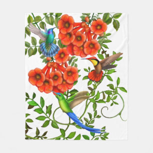 Colourful Tropical Hummingbirds Fleece Blanket
