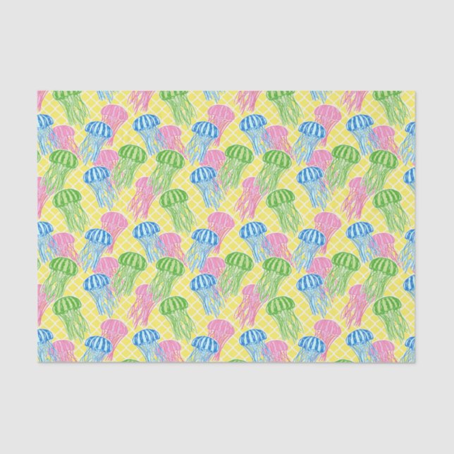 Colourful Tropical Jellyfish Quetrefoil Pattern Tissue Paper (Front)
