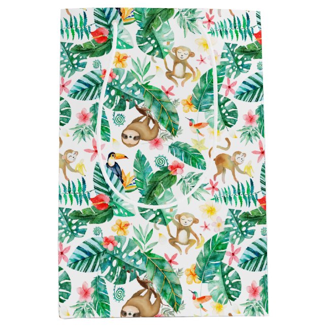 Colourful Tropical Jungle Animals Pattern Medium Gift Bag (Front)