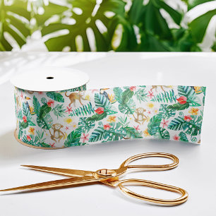 Colourful Tropical Jungle Animals Pattern Satin Ribbon