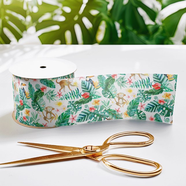 Colourful Tropical Jungle Animals Pattern Satin Ribbon (Creator Uploaded)