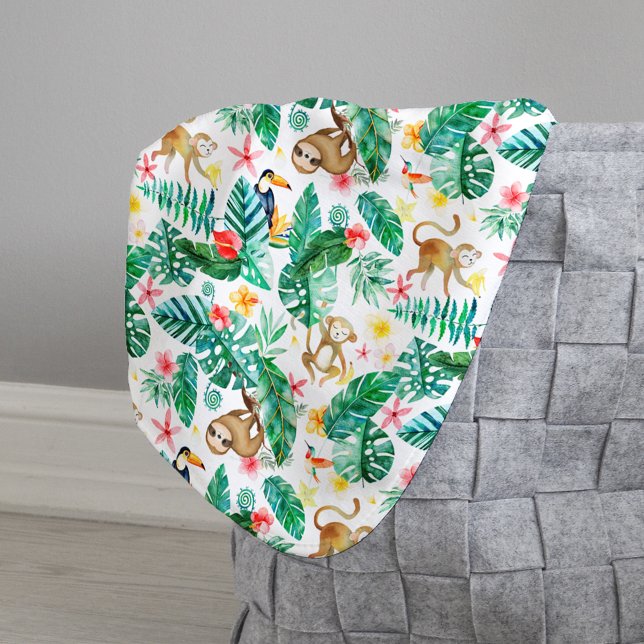 Colourful Tropical Jungle Animals Pattern Sherpa Blanket (Creator Uploaded)