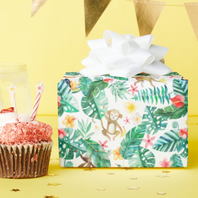Colourful Tropical Jungle Animals Pattern Wrapping Paper (Birthday Party)