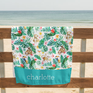 Colourful Tropical Jungle Animals Personalised Beach Towel
