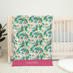 Colourful Tropical Jungle Animals Personalised Fleece Blanket